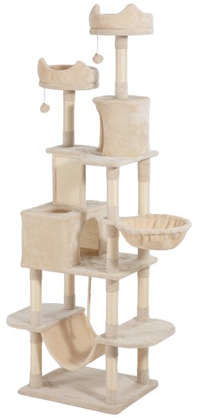 Albero per Gatti 60x50x206A cm con 4 Pali Graffiatoi Cesti Amache per 1-3 Gatti 6 kg in Peluche e Sisal Beige