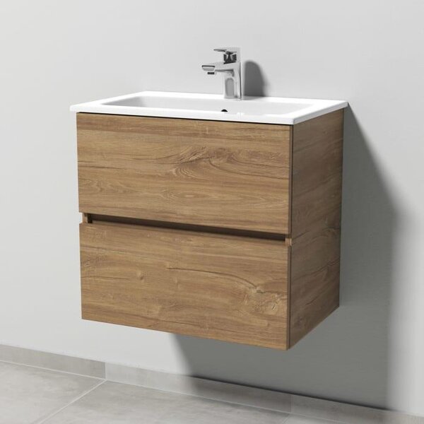 Sanipa Solo One Euphoria: set compatto in Vetroceramica da 59,2 cm, composto da lavabo in Vetroceramica e mobile sottolavabo con 2 cassetti