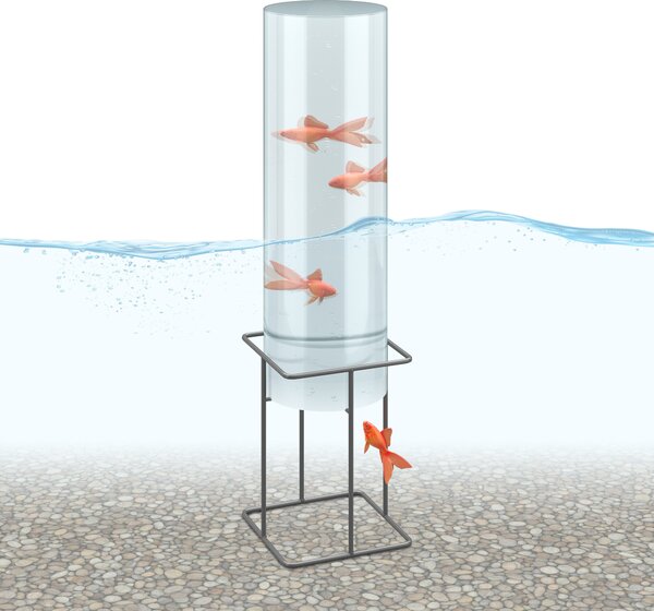 Relaxdays Colonna a forma di pesce, A x P: 61,5 x 20 cm, acrilico, metallo, torre a forma di pesce per laghetto da giardino, decorazione per laghetto, trasparente/grigio