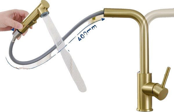 Miscelatore da cucina, doccetta estraibile, girevole a 360°, colore oro, attacco G3/8