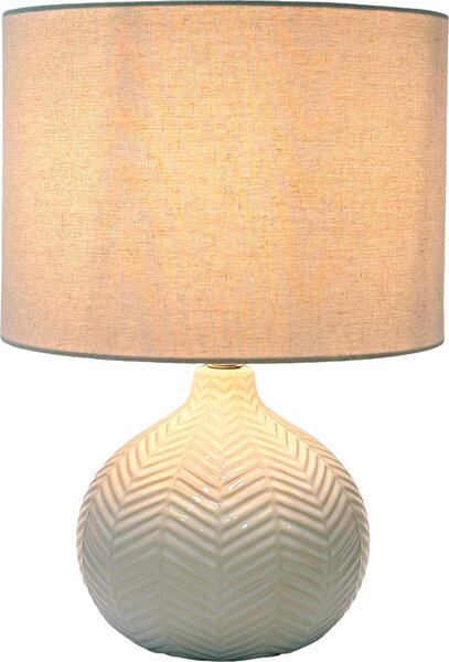 Lampada da tavolo Relaxdays, motivo a spina di pesce, base in Vetroceramica, paralume in tessuto, attacco E27, A x P: 42 x 30 cm, lampada da comodino con cavo, bianca