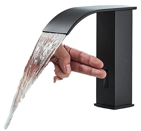 Miscelatore per lavabo, controllo automatico tramite sensore, design moderno, colore nero, modello compatto