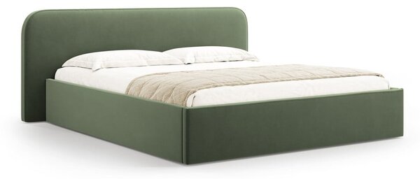 Letto matrimoniale imbottito verde con contenitore e rete inclusi 160x200 cm Elizabeth – Micadoni
