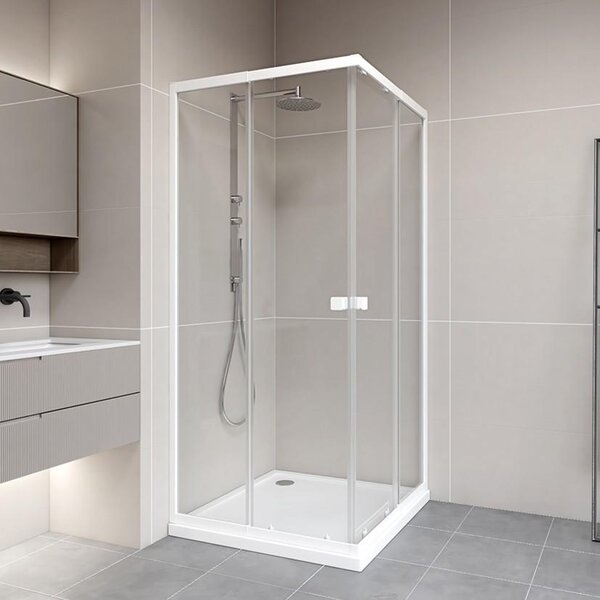 Cabina doccia 90x90 Marwell vetro doccia Flexi 77-90 x 77-90 x 190 cm - ingresso ad angolo - bianco - doccia con porte scorrevoli, porte a battente e profilo a parete regolabile 770-900mm