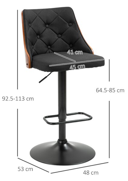 HOMCOM Set 2 Sgabelli Girevoli da Cucina e Bar, Moderni ad Altezza Regolabile in Tessuto Traspirante, 47.5x50x93.5-116 cm|Aosom Italy