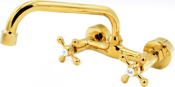 Granitan | Miscelatore per lavello a parete Retro Kitchen Classic - Oro spazzolato, bocca girevole