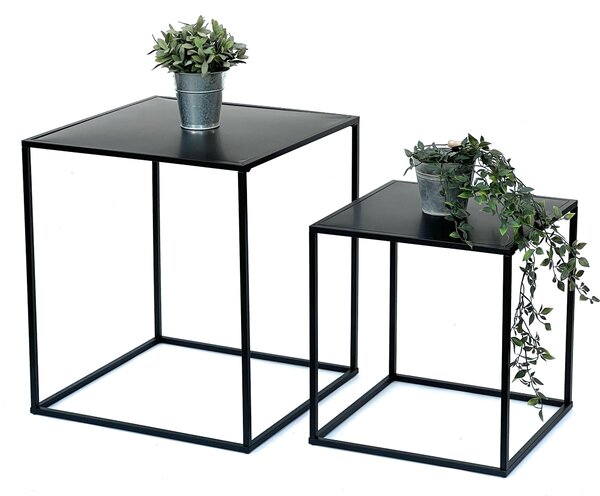 DanDiBo Tavolino da caffè in metallo nero Set di 2 tavolini da salotto 96252 Tavolino da salotto 52 cm e 42 cm Tavolino da divano Tavolo da cucina Moderno