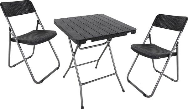 3.00 Set da bistrot 3 pezzi con tavolo e 2 sedie - metallo / plastica in design rattan