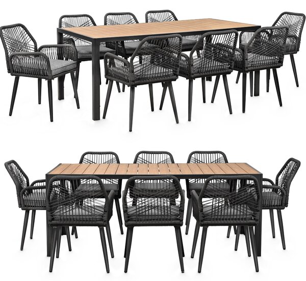Gruppo da giardino con tavolo e 8 sedie - resistente alle intemperie - rete in corda - tavolo da pranzo in WPC - cuscini di seduta - gruppo da pranzo per esterni - antracite/grigio