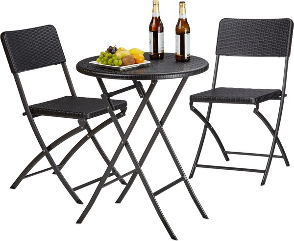 Relaxdays Gruppo di seduta / plastica nera, metallo, 3 pezzi