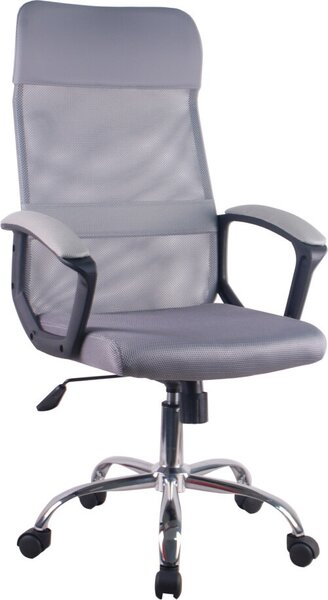 Casa Vital sedia per ufficio JARANA, grigio, 60x66x108/118 cm, girevole e regolabile in altezza, tessuto a rete, braccioli fissi, base cromata, portata 100 kg