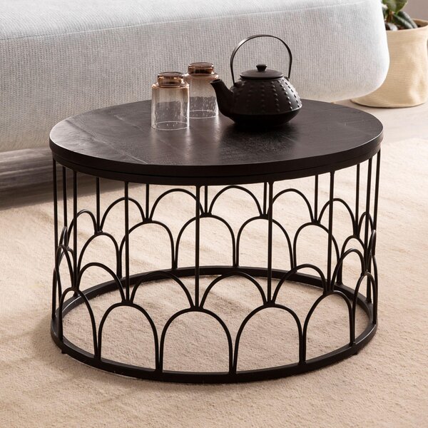 Tavolino 60x60x36 cm in legno massiccio di mango / metallo nero Tavolo da divano rotondo | Wohnling