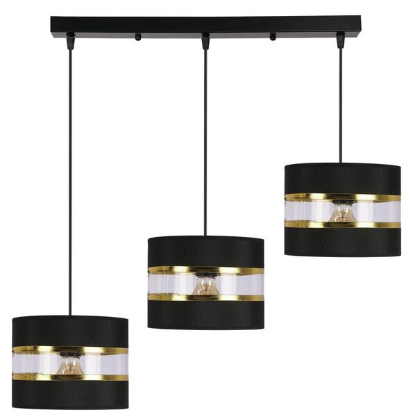 Lampada moderna a sospensione sopra il tavolo da pranzo PANDY - 3xE27, 40W, nero / oro / trasparente
