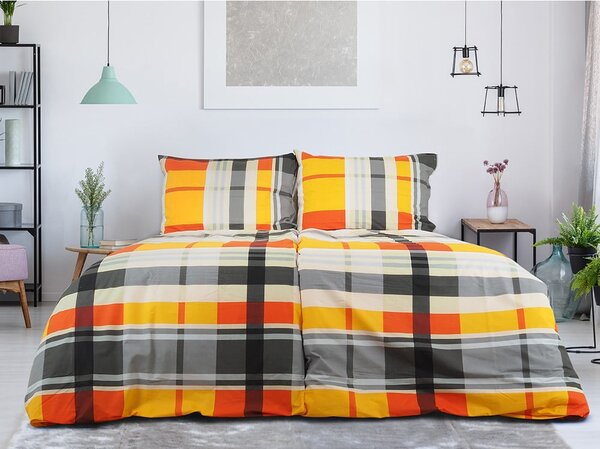 Set copripiumino e federa arancione in crêpe per letto singolo 140x200 cm Orabge Kube – B.E.S