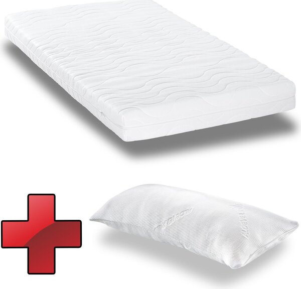 Materasso CloudComfort Premium in schiuma fredda 140 x 200 cm, altezza 15 cm, livello di rigidità H2/H3 + cuscino comfort viscoelastico CloudComfort 40 x 80 cm