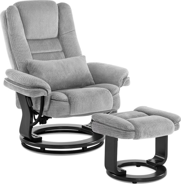 Poltrona relax con funzione reclinabile, poltrona TV girevole a 360° con sgabello, poltrona TV che può sostenere fino a 120 kg, con cuscino, 9099LGY(tessuto grigio chiaro)