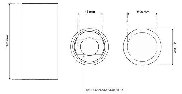 Plafoniera LED Ø70 x 140mm GU10 in Gesso Pitturabile Cilindrica