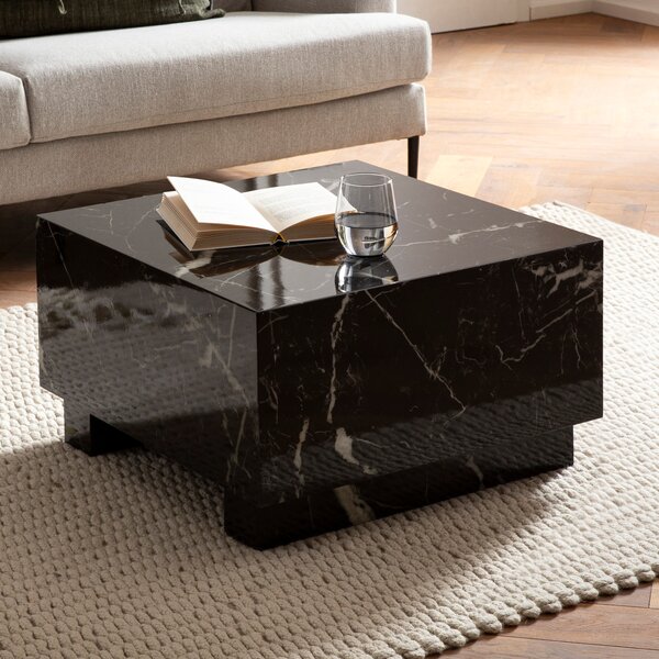 FineBuy Tavolino MONOBLOC 60x60x35 cm Effetto marmo lucido nero Tavolino da salotto Cubico Tavolino da divano Tavolino da salotto a forma di cubo