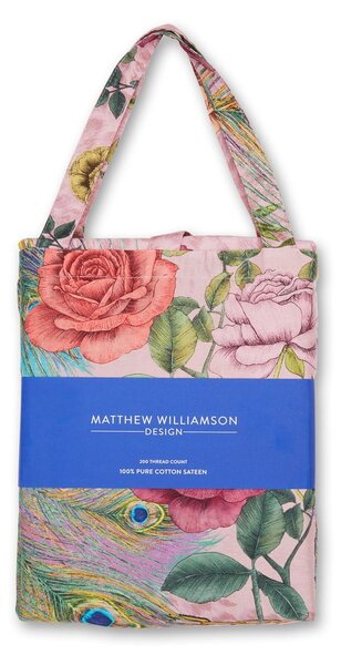 Set copripiumino e federa rosa in raso di cotone per letto matrimoniale 200x200 cm Xanadu Peacock – Matthew Williamson