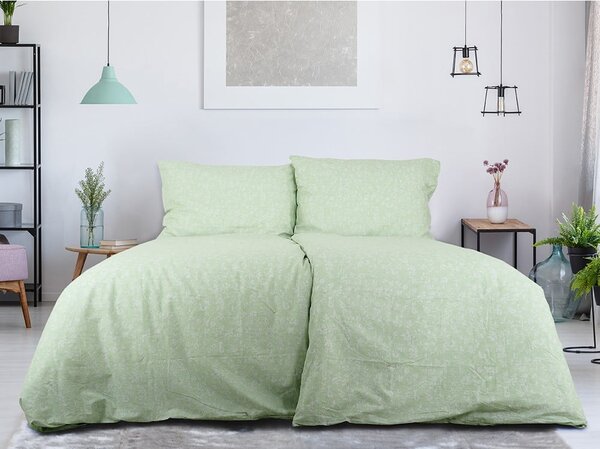 Set copripiumino e federa verde in crêpe per letto singolo 140x200 cm Green Flowers – B.E.S