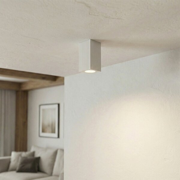 Plafoniera Quadrata 70x70mm h140mm GU10 in Gesso Rigato