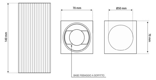 Plafoniera Quadrata 70x70mm h140mm GU10 in Gesso Rigato