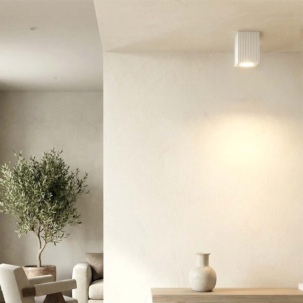 Plafoniera Quadrata 70x70mm h110mm GU10 in Gesso Rigato