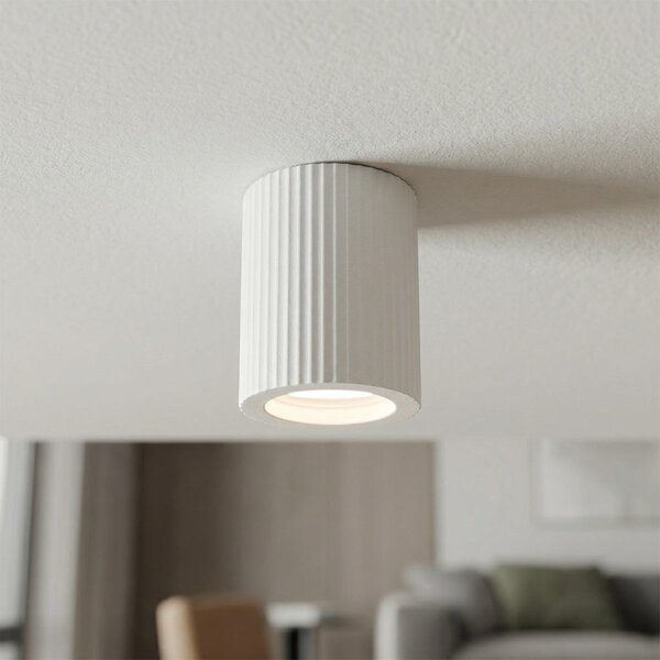 Plafoniera Cilindrica Ø70x90mm GU10 in Gesso Rigato Pitturabile