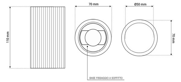 Plafoniera Cilindrica Ø70x110mm GU10 in Gesso Rigato Pitturabile