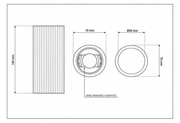 Plafoniera Cilindrica Ø70x140mm GU10 in Gesso Rigato Pitturabile