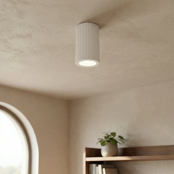 Plafoniera Cilindrica Ø70x110mm GU10 in Gesso Rigato Pitturabile
