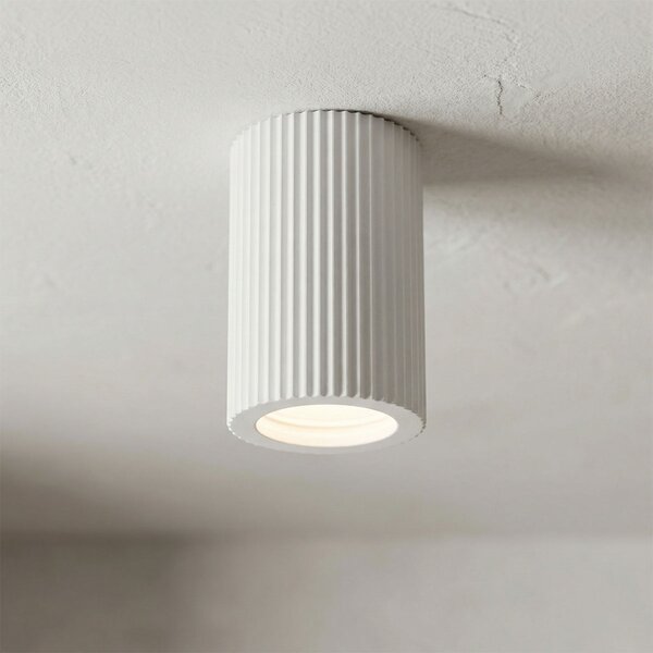 Plafoniera Cilindrica Ø70x110mm GU10 in Gesso Rigato Pitturabile