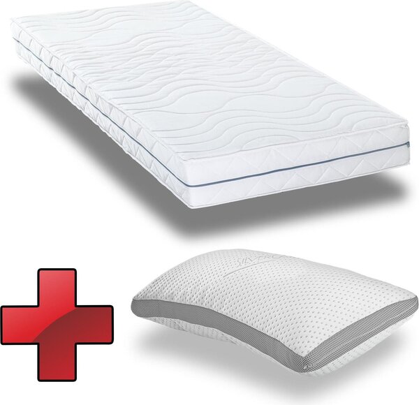 Supportho Premium materasso ergonomico in schiuma fredda 100 x 200 cm, altezza 18 cm, livello di rigidità H2/H3 + Supportho cuscino comfort effetto gel 40 x 80 cm