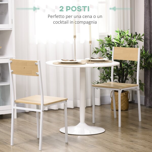 HOMCOM Tavolo Rotondo Moderno per 2 Persone in MDF e Acciaio , Ø70x75cm, Bianco|Aosom