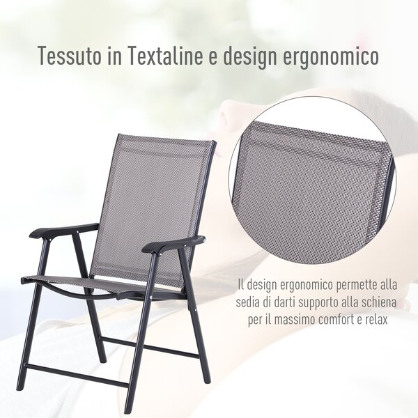 Outsunny Set 2 Sedie Pieghevoli da Esterni | Acciaio e Textilene | Per Giardino Veranda Terrazzo | Grigio | 58x64x94cm|Aosom