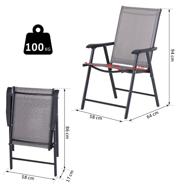 Outsunny Set 2 Sedie Pieghevoli da Esterni | Acciaio e Textilene | Per Giardino Veranda Terrazzo | Grigio | 58x64x94cm|Aosom