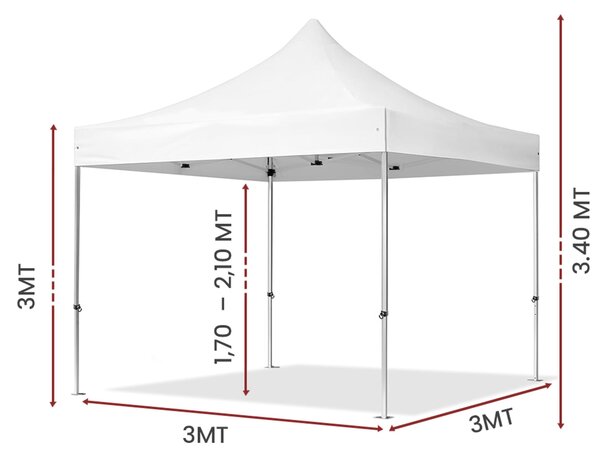 Gazebo richiudibile pieghevole 3 x 3 altezza totale 3,4 mt Mimetico ricoperto in PVC bloccabile in quattro altezze diverse impermeabile colore Bianco