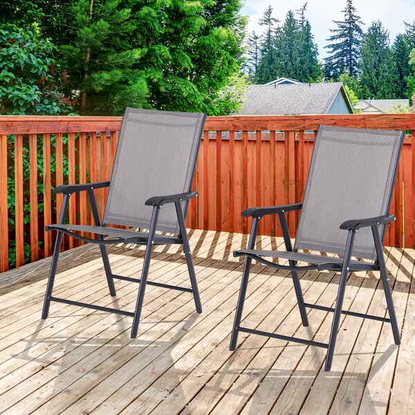 Outsunny Set 2 Sedie Pieghevoli da Esterni | Acciaio e Textilene | Per Giardino Veranda Terrazzo | Grigio | 58x64x94cm|Aosom