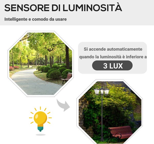 Outsunny Set 2 Lampioncini Solari da Esterno a 3 Luci Impermeabili IP44, 51.5x47x182.5cm, Nero | Aosom Italy