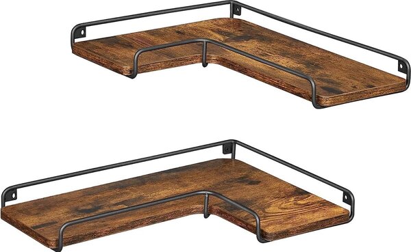 VASAGLE Mensola ad angolo a forma di L, set di 2, mensola a muro, design industriale, mensole a muro, per soggiorno, camera da letto, cucina, vintage marrone-nero LLS831B01