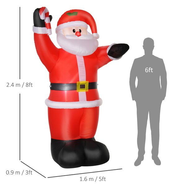 HOMCOM Gonfiabile Decorazione Natalizia, Babbo Natale da 2,4 m con Illuminazione a LED, Bastone Dolce | Aosom Italy