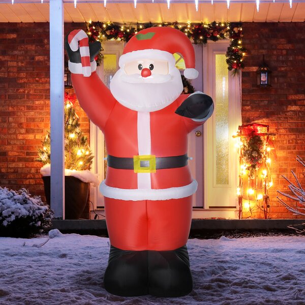 HOMCOM Gonfiabile Decorazione Natalizia, Babbo Natale da 2,4 m con Illuminazione a LED, Bastone Dolce | Aosom Italy