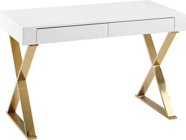 Tavolo 118x76x57 cm legno, lucido, gambe in metallo bianco, oro | Wohnling