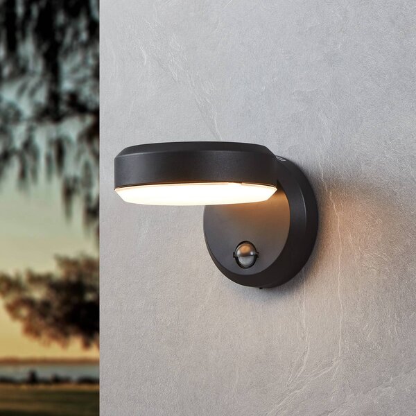 EGLO Applique da esterni LED Fornaci, nera, larghezza 16 cm, con sensore Fornaci, Nero, Metallo, Moderno, Applique da esterni