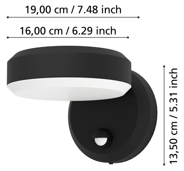 EGLO Applique da esterni LED Fornaci, nera, larghezza 16 cm, con sensore Fornaci, Nero, Metallo, Moderno, Applique da esterni
