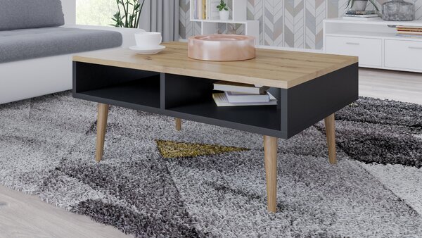 Per La Vita tavolino con ripiano Isla, tavolino da salotto in legno, tavolino da divano in legno, tavolino da salotto moderno di design, Nero Artigiano