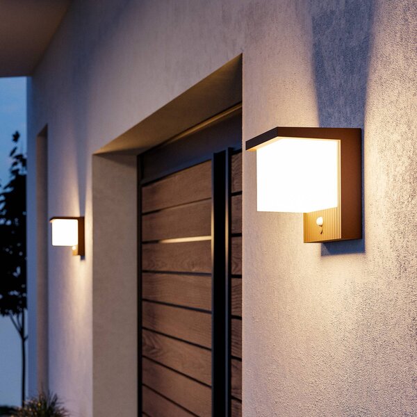 EGLO Lampada da parete solare a LED Frigento color ruggine, altezza 15 cm, con, Marrone / Ruggine, Alluminio, Moderno, Applique da esterni