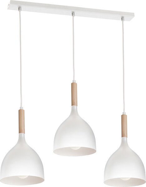 Lampada a sospensione su tavolo striscia bianca 3 paralumi con elementi in legno Noak wood 3xE27 15W Luminex