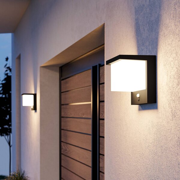 EGLO Lampada da parete a LED e solare Frigento, nera, altezza 15 cm, con sensore Frigento, Nero, Alluminio, Moderno, Applique da esterni