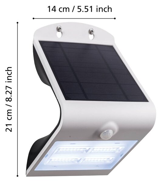 EGLO Applique a LED solare Lamozzo, bianca, altezza 21 cm, con sensore Lamozzo, Bianco / Opale, Plastica, Moderno, Applique da esterni